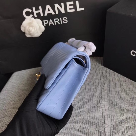 Chanel Flap Original sheepskin Shoulder Bag 1112V Light blue gold chain
