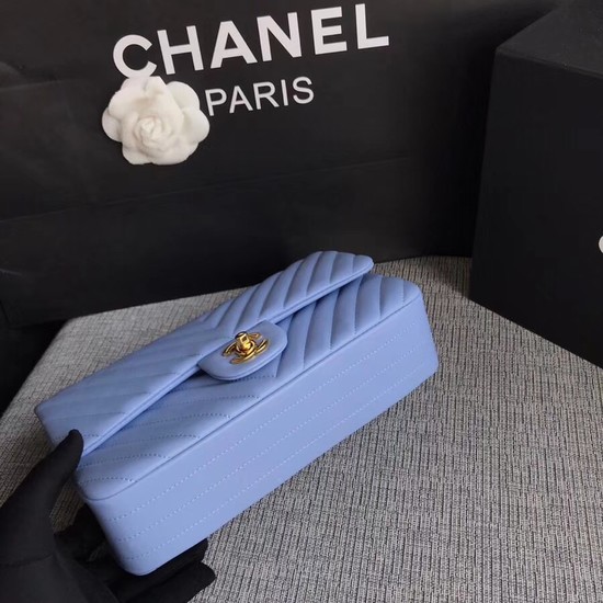 Chanel Flap Original sheepskin Shoulder Bag 1112V Light blue gold chain