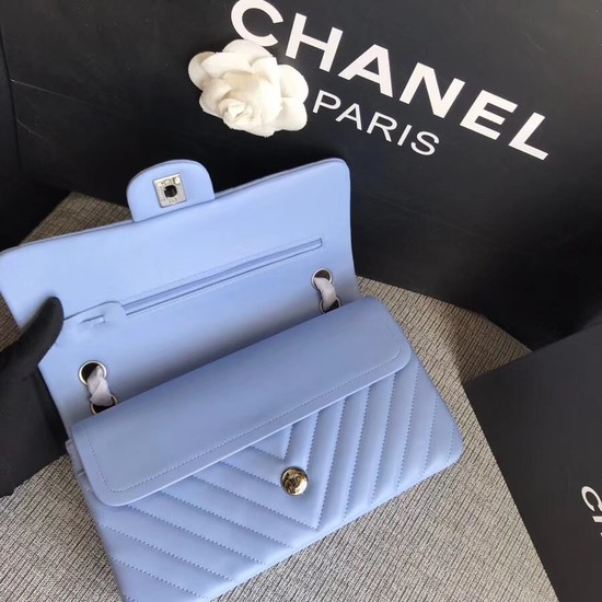 Chanel Flap Original sheepskin Shoulder Bag 1112V Light blue silver chain