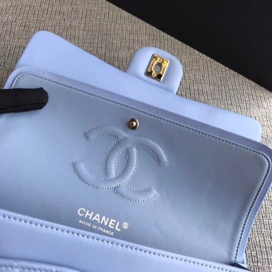 Chanel Flap Original sheepskin Shoulder Bag 1112V Light blue silver chain
