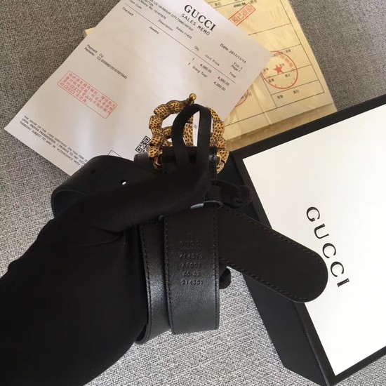 Gucci Leather belt with crystal Double G buckle 513183 black