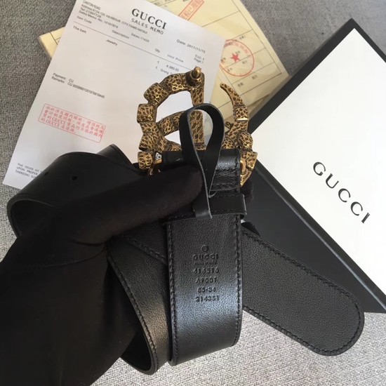 Gucci Leather belt with crystal Double G buckle 513184 black