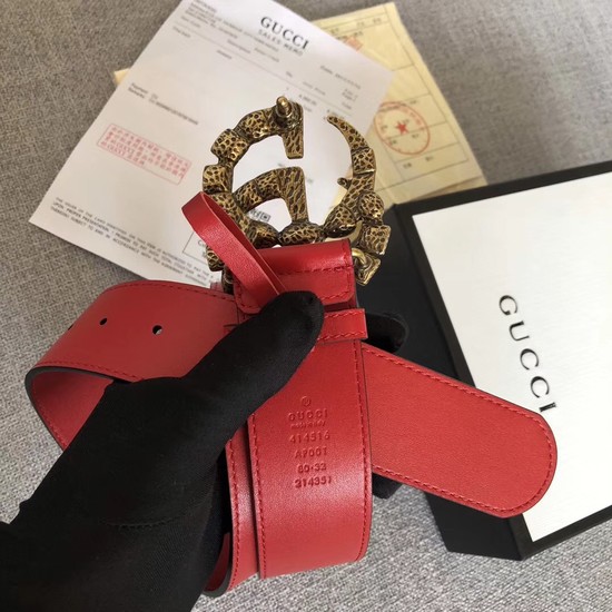 Gucci Leather belt with crystal Double G buckle 513184 red