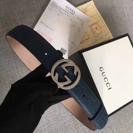 Gucci Signature leather belt 370543 dark blue