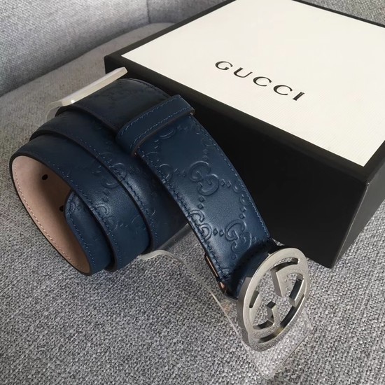 Gucci Signature leather belt 370543 dark blue