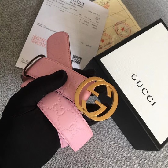 Gucci Signature leather belt 370543 pink