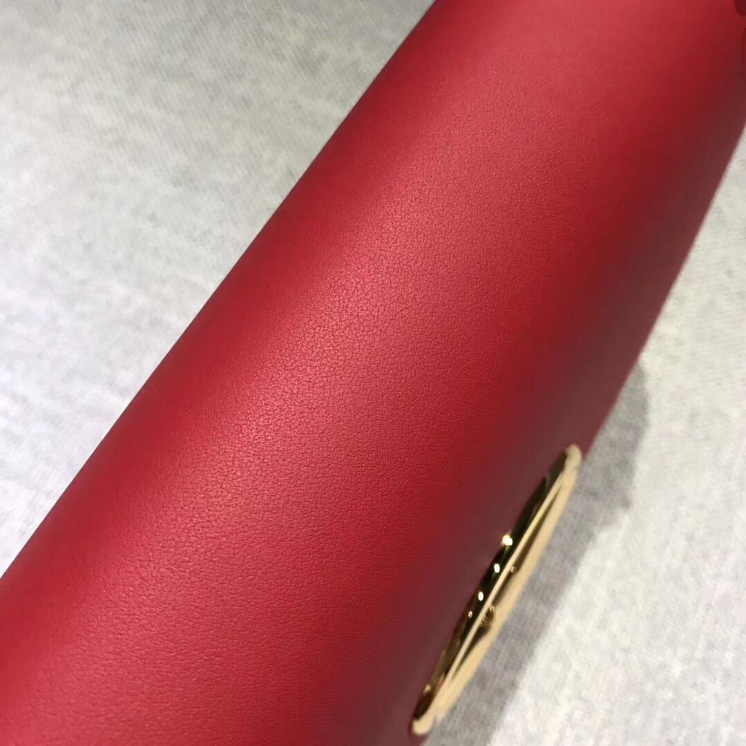 Fendi Calfskin Leather Flap Shoulder Bag 6695 red
