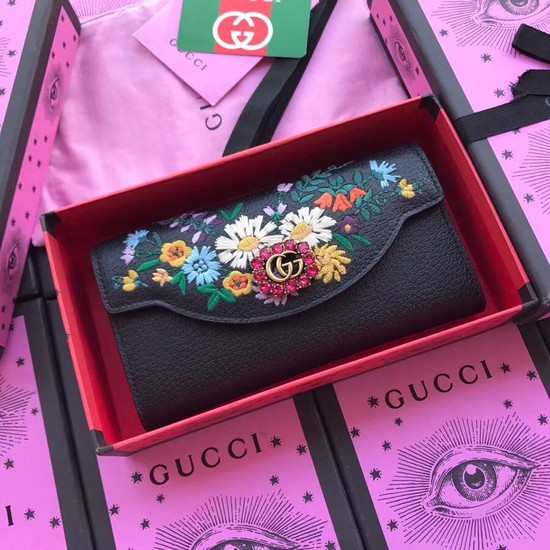 Gucci Leather Double G and crystals wallet 499313 black