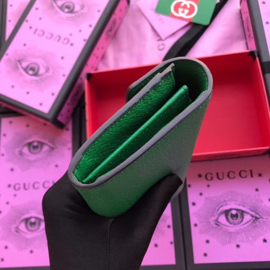 Gucci Leather Double G and crystals wallet 499313 green