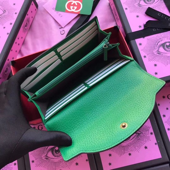 Gucci Leather Double G and crystals wallet 499313 green