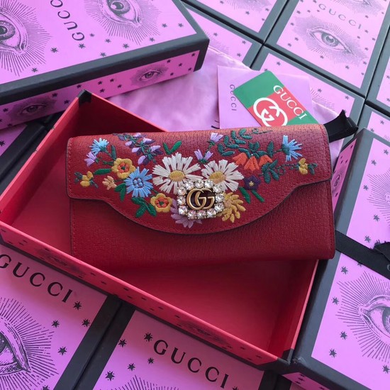 Gucci Leather Double G and crystals wallet 499313 red