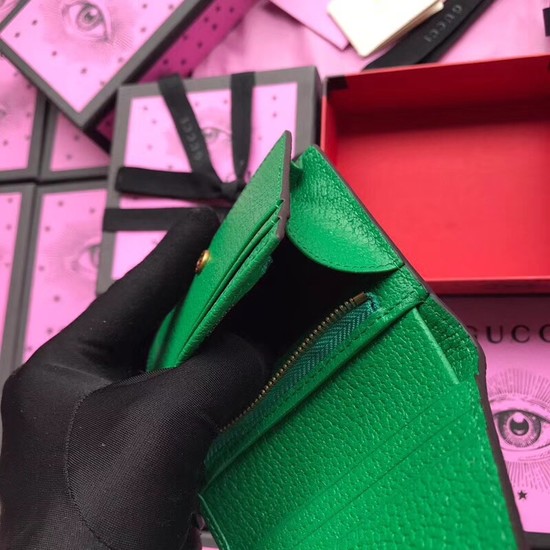 Gucci Leather card case with Double G and crystals 499311 Green