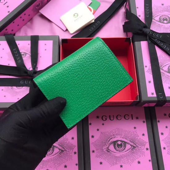 Gucci Leather card case with Double G and crystals 499311 Green