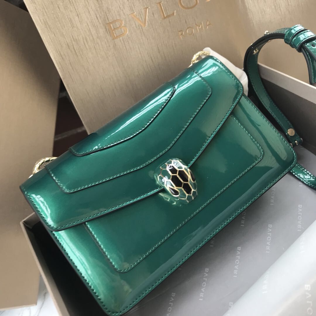 BVLGARI Serpenti Forever metallic-leather shoulder bag 4953 green