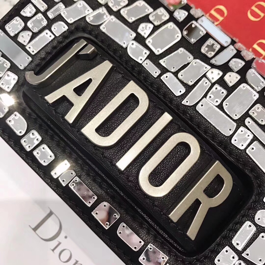 Dior Mini Jadior flap bag calfskin embroidered with a mosaic of mirrors M9002C black