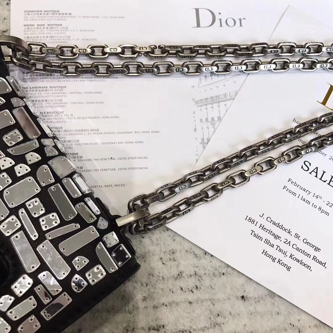 Dior Mini Jadior flap bag calfskin embroidered with a mosaic of mirrors M9002C black