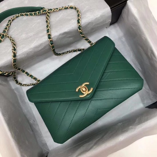 Chanel Flap Original Lambskin Leather Shoulder Bag 57431 green