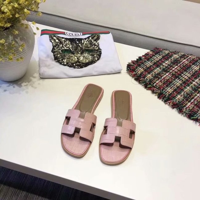 Hermes lady leather fashion Slipper HO811HMJ pink