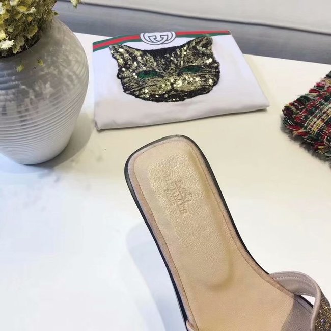 Hermes lady leather fashion Slipper HO812HMJ gold