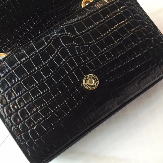 SAINT LAURENT Monogram Kate small crocodile-embossed leather shoulder bag 354120 Black