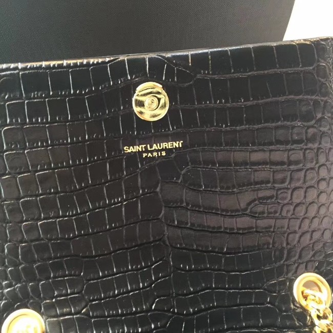 SAINT LAURENT Monogram Kate small crocodile-embossed leather shoulder bag 354120 Black