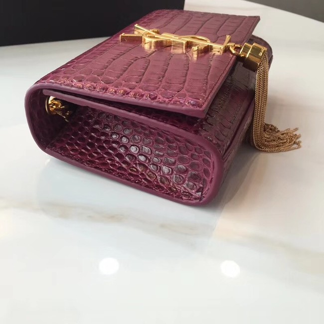 SAINT LAURENT Monogram Kate small crocodile-embossed leather shoulder bag 354120 fuchsia