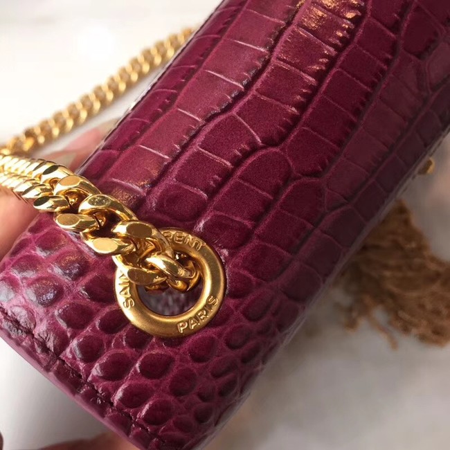 SAINT LAURENT Monogram Kate small crocodile-embossed leather shoulder bag 354120 fuchsia