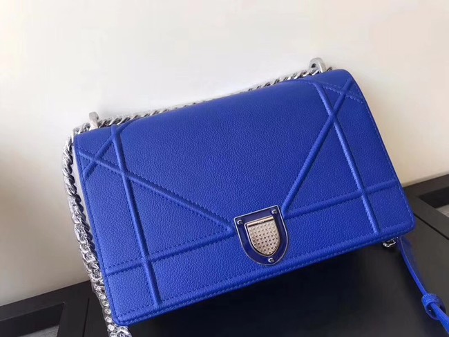 DIORAMA FLAP BAG IN BLUE GRAINED CALFSKIN WITH LARGE CANNAGE DESIGN M0422