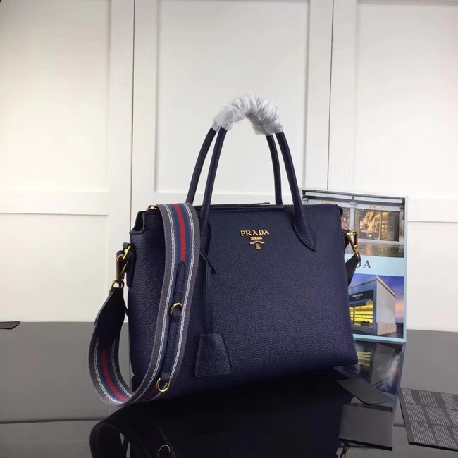 Prada calf leather bag 1BA157 dark blue