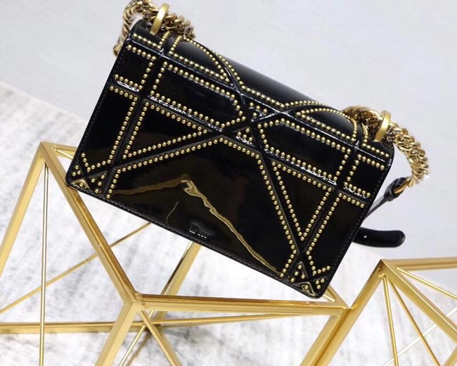 SMALL DIORAMA BAG IN BLACK-TONE STUDDED METALLIC CALFSKIN WITH LARGE CANNAGE MOTIF M0421