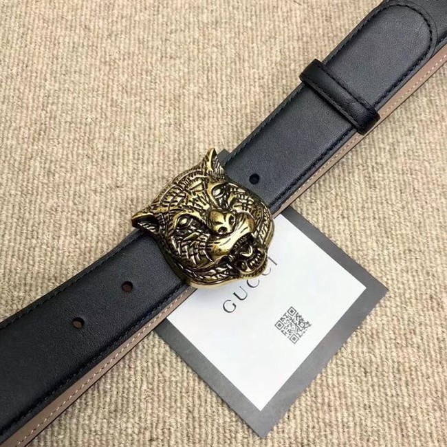 Gucci Leather belt with feline buckle 409420 black