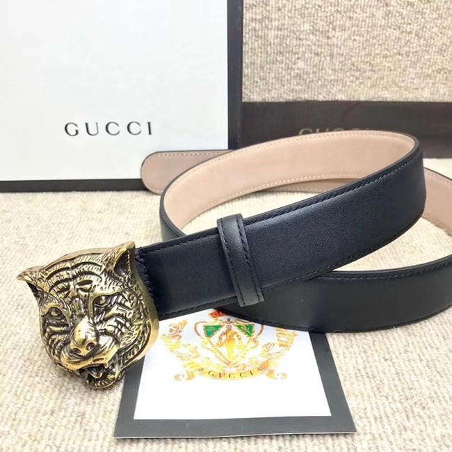 Gucci Leather belt with feline buckle 409420 black
