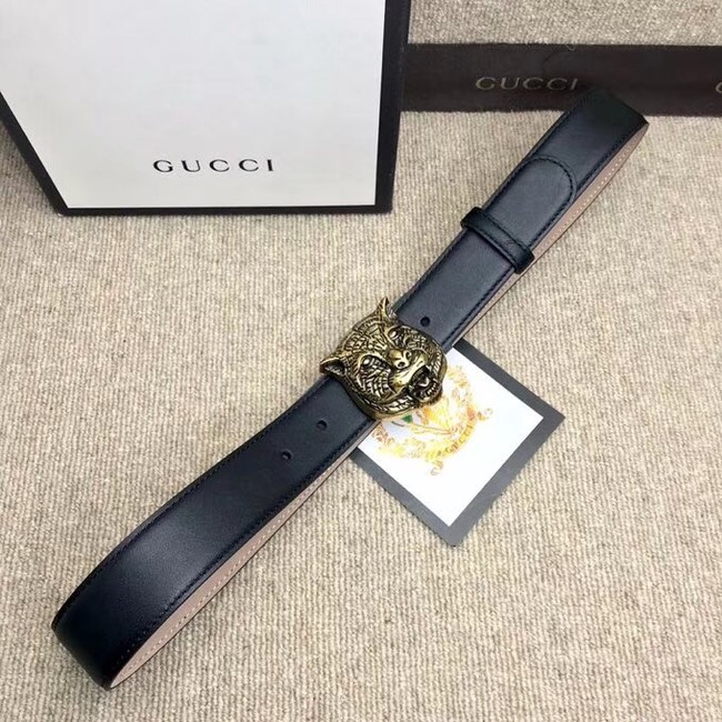 Gucci Leather belt with feline buckle 409420 black