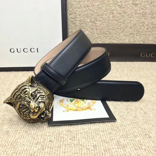 Gucci Leather belt with feline buckle 409420 black