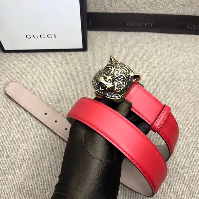 Gucci Leather belt with feline buckle 409420 red