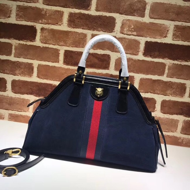 Gucci RE medium top handle bag Style 516459 Royal blue suede