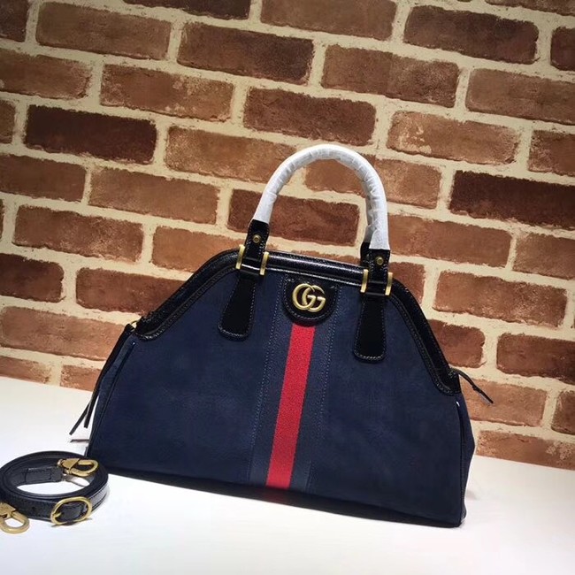 Gucci RE medium top handle bag Style 516459 Royal blue suede