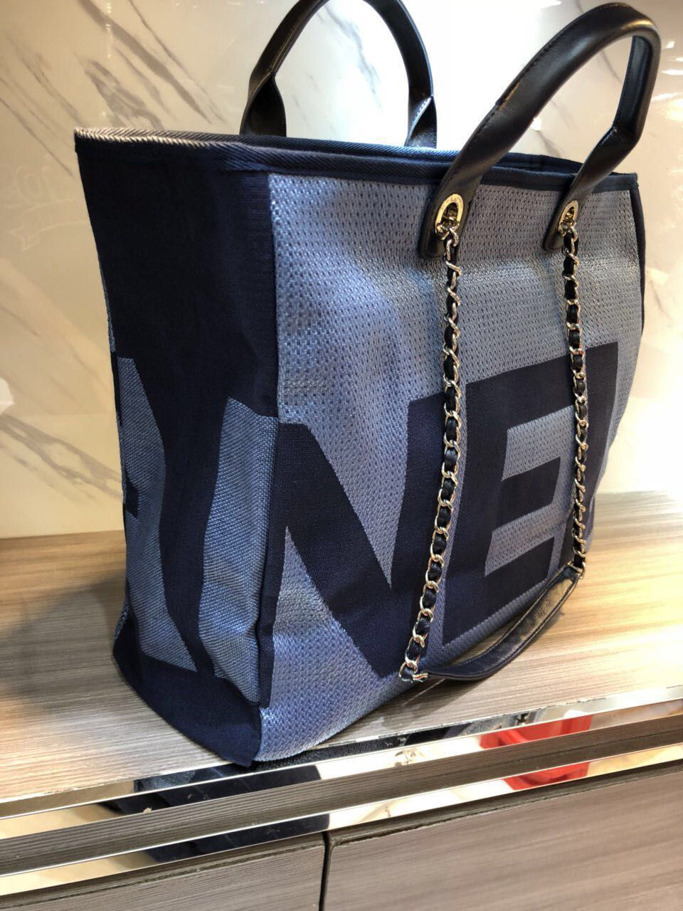 Chanel Medium Canvas Tote Shopping Bag 55699 blue