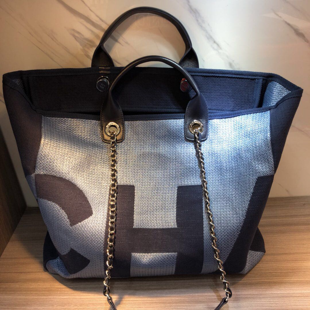 Chanel Medium Canvas Tote Shopping Bag 55699 blue