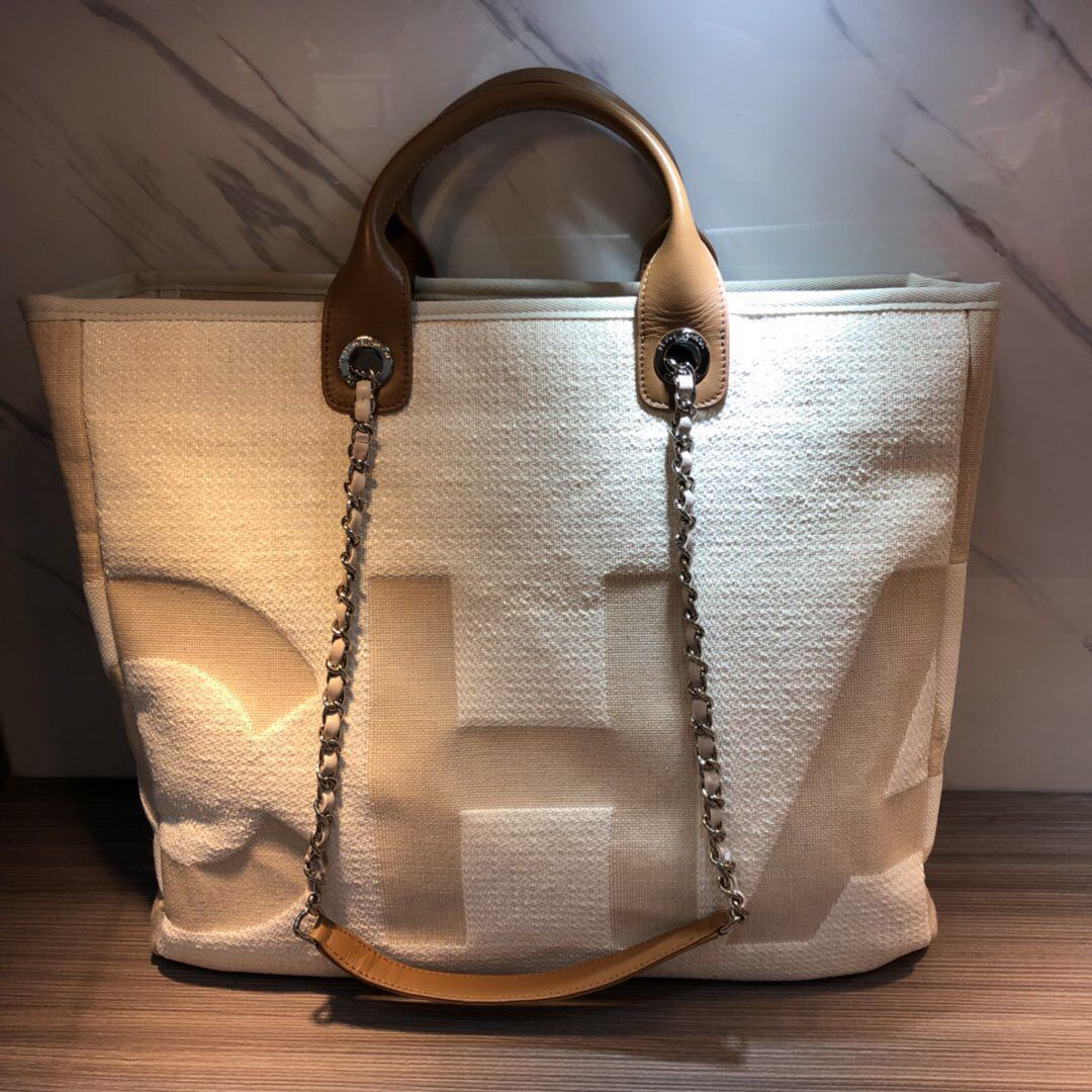 Chanel Medium Canvas Tote Shopping Bag 55699 off-white