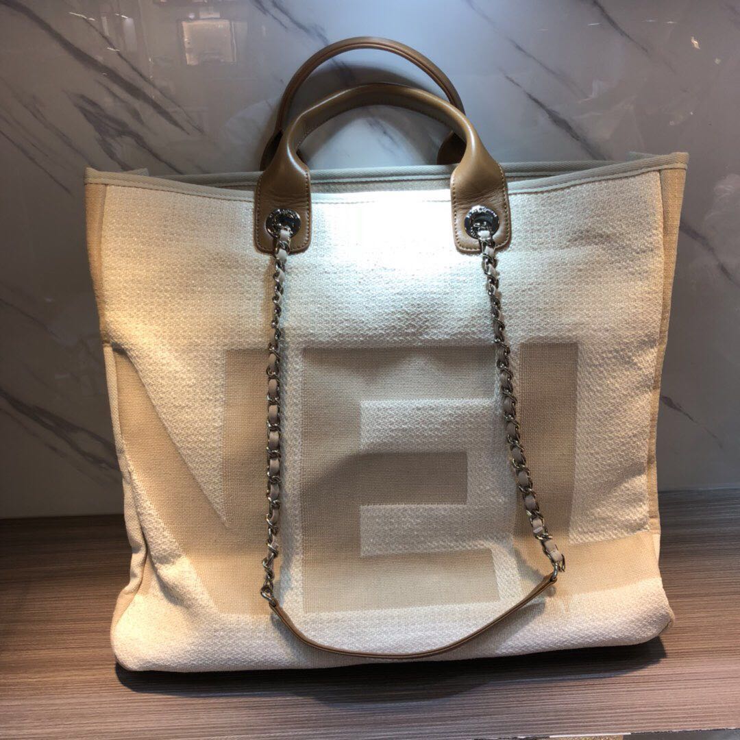 Chanel Medium Canvas Tote Shopping Bag 55699 off-white