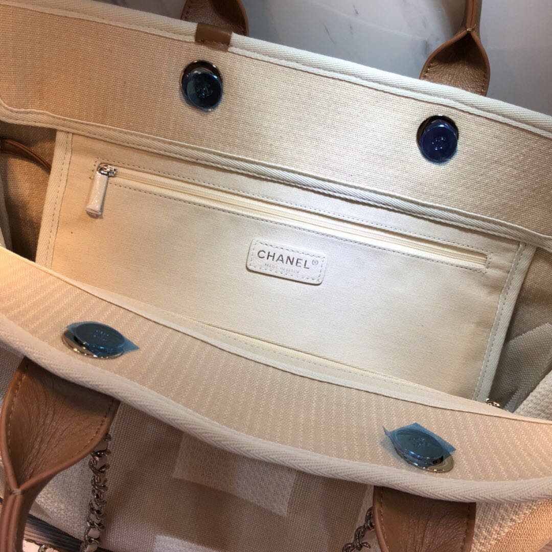 Chanel Medium Canvas Tote Shopping Bag 55699 off-white