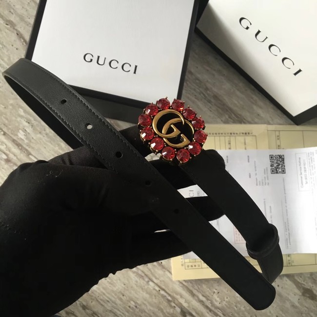 Gucci Leather belt with Double G and crystals 501175 black