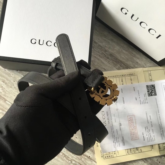 Gucci Leather belt with Double G and crystals 501175 black