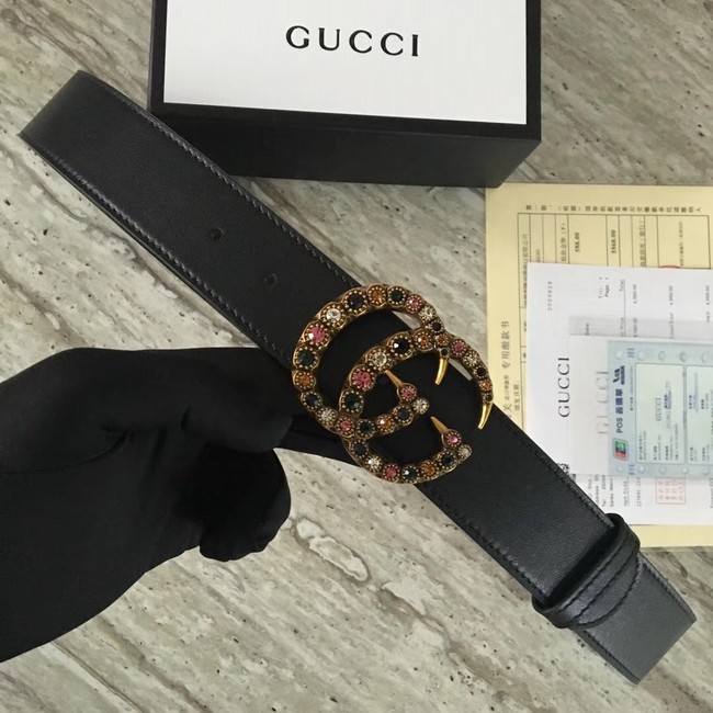 Gucci Leather belt with crystal Double G buckle 480199 black