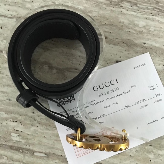 Gucci Leather belt with crystal Double G buckle 480199 black