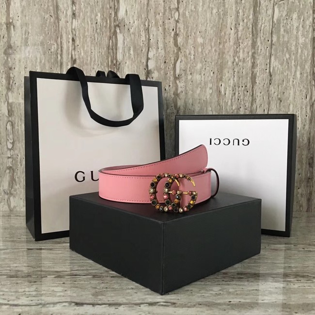Gucci Leather belt with crystal Double G buckle 480199 pink