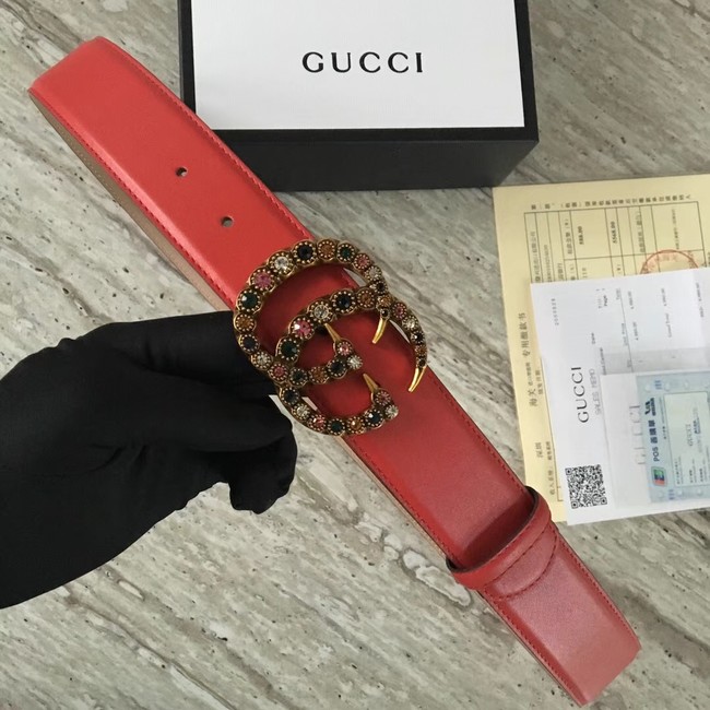 Gucci Leather belt with crystal Double G buckle 480199 red