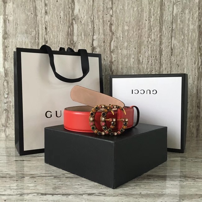 Gucci Leather belt with crystal Double G buckle 480199 red