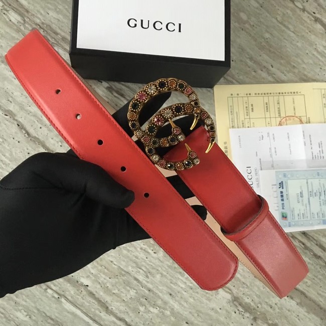 Gucci Leather belt with crystal Double G buckle 480199 red
